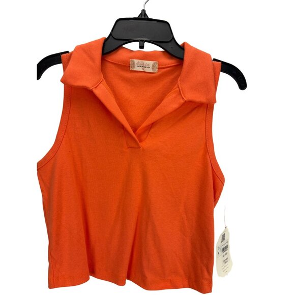 Altar'd State Orange Sleeveless Polo Tank Top XS Cotton Made in USA Minimalist - Picture 1 of 7